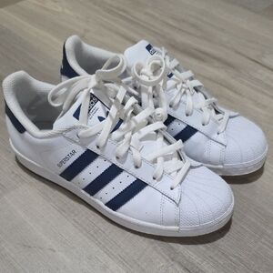 Adidas Superstar White and Blue Sneakers